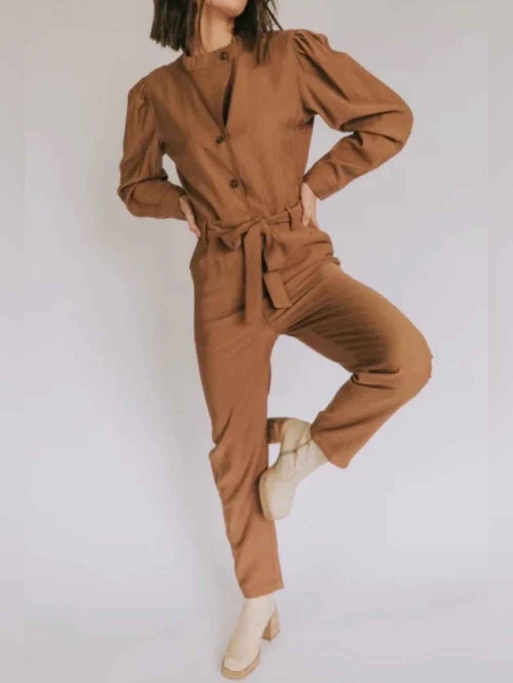 Ellison Brown Tie-Waist Jumpsuit. Size Small